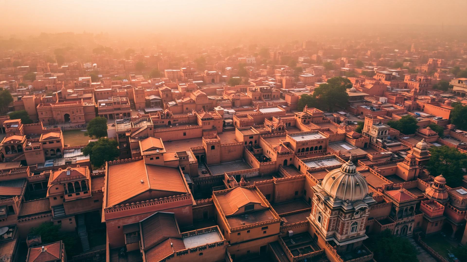 Indian city at golden hour